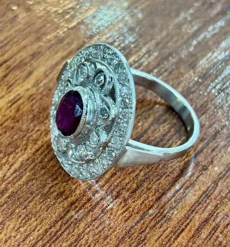 Bague 53 Bague Art déco en platine sertie de rubis et diamants (1,52 ct) 58 Facettes Q407B