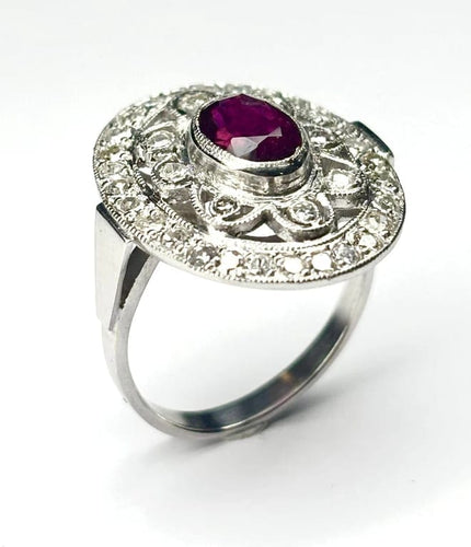 Bague 53 Bague Art déco en platine sertie de rubis et diamants (1,52 ct) 58 Facettes Q407B