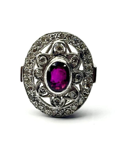 Bague 53 Bague Art déco en platine sertie de rubis et diamants (1,52 ct) 58 Facettes Q407B