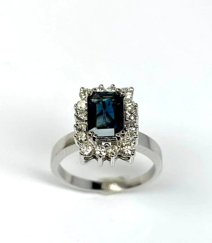 Bague 53 Bague contemporaine en or jaune 18 carats avec saphir et diamants 58 Facettes E38