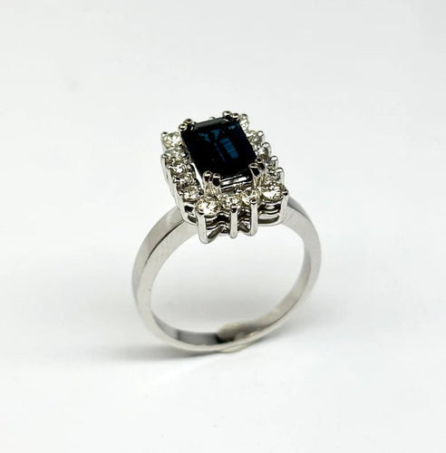 Bague 53 Bague contemporaine en or jaune 18 carats avec saphir et diamants 58 Facettes E38