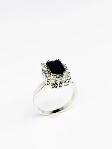 Bague 53 Bague contemporaine en or jaune 18 carats avec saphir et diamants 58 Facettes E38