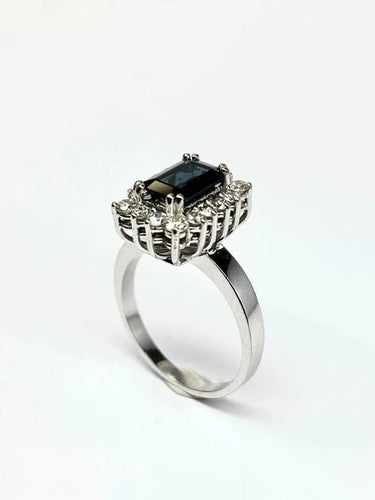 Bague 53 Bague contemporaine en or jaune 18 carats avec saphir et diamants 58 Facettes E38