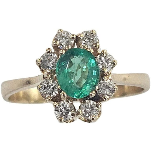 Bague 55.5 Bague rosette contemporaine en or jaune avec émeraude et diamants 58 Facettes E37