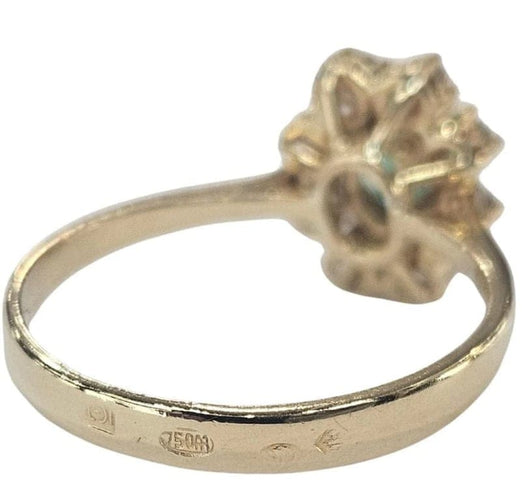 Bague 55.5 Bague rosette contemporaine en or jaune avec émeraude et diamants 58 Facettes E37