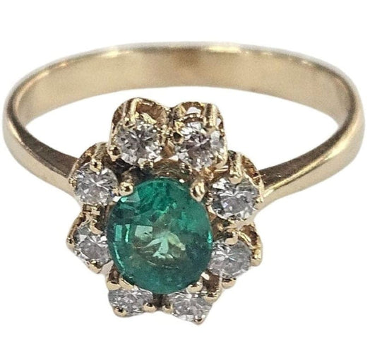 Bague 55.5 Bague rosette contemporaine en or jaune avec émeraude et diamants 58 Facettes E37