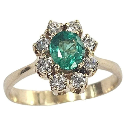 Bague 55.5 Bague rosette contemporaine en or jaune avec émeraude et diamants 58 Facettes E37
