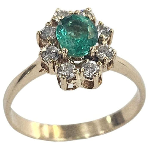 Bague 55.5 Bague rosette contemporaine en or jaune avec émeraude et diamants 58 Facettes E37