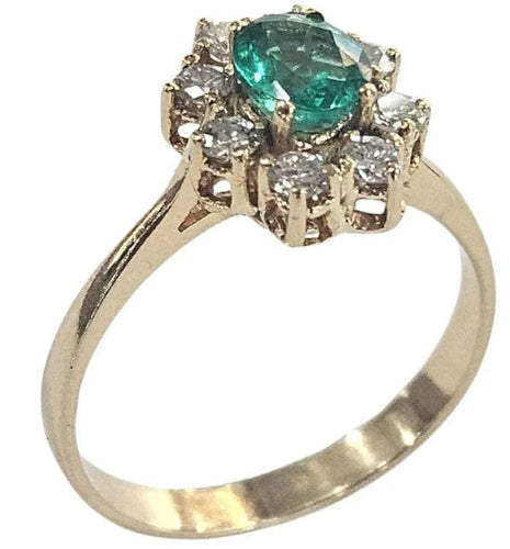Bague 55.5 Bague rosette contemporaine en or jaune avec émeraude et diamants 58 Facettes E37