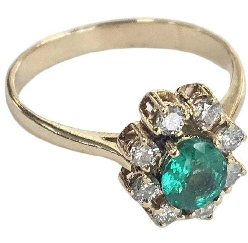 Bague 55.5 Bague rosette contemporaine en or jaune avec émeraude et diamants 58 Facettes E37