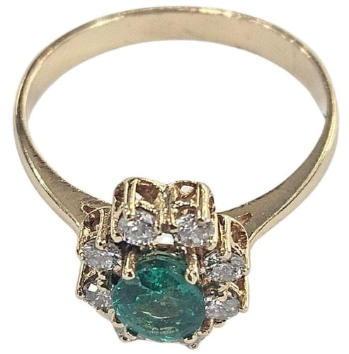 Bague 55.5 Bague rosette contemporaine en or jaune avec émeraude et diamants 58 Facettes E37