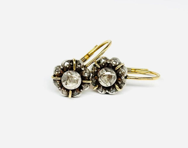 Boucles d'oreilles Boucles d'oreilles en or jaune 18 carats et argent 916 avec diamants 58 Facettes E18