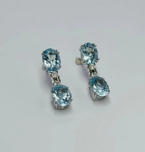 Boucles d'oreilles Boucles d'oreilles - Or blanc 18 carats, aigues-marines et diamants 58 Facettes Q251B