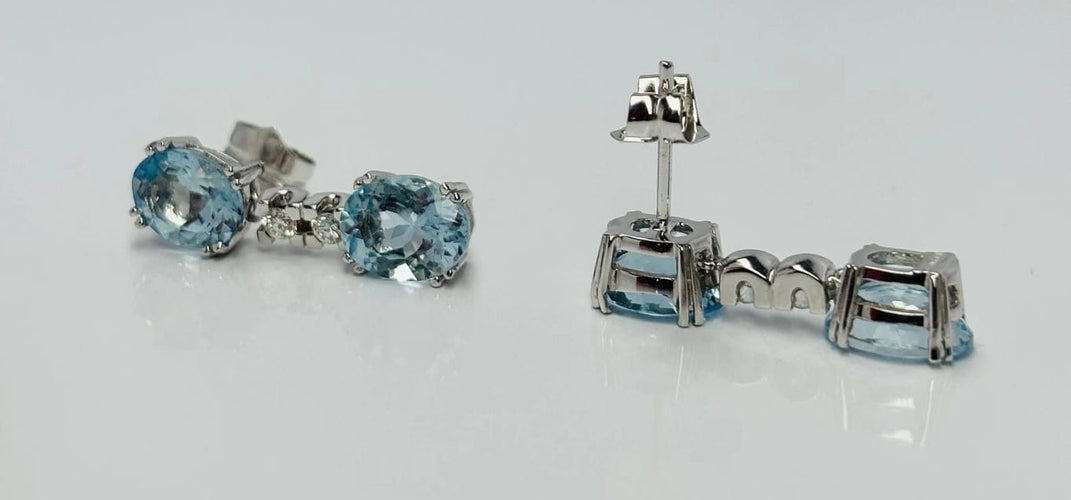Boucles d'oreilles Boucles d'oreilles - Or blanc 18 carats, aigues-marines et diamants 58 Facettes Q251B