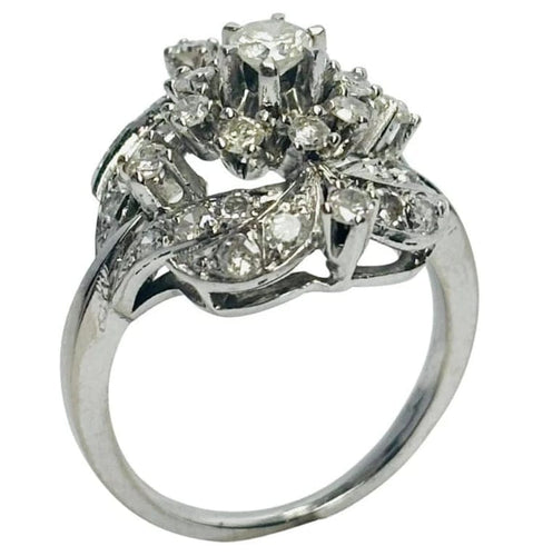 Bague 53 Bague cluster rétro années 1940 en or blanc 18 carats et diamants 58 Facettes E12
