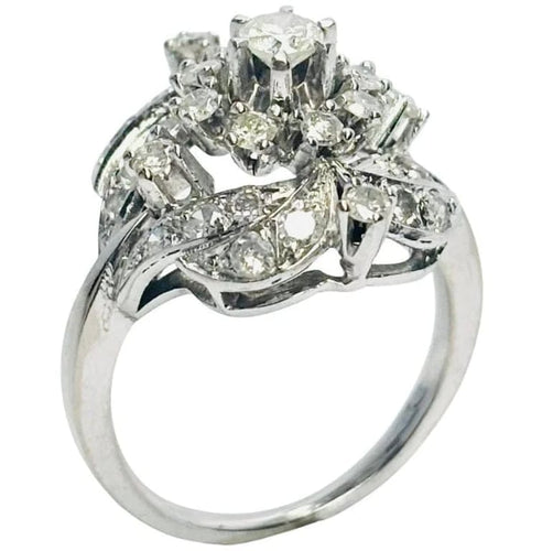 Bague 53 Bague cluster rétro années 1940 en or blanc 18 carats et diamants 58 Facettes E12