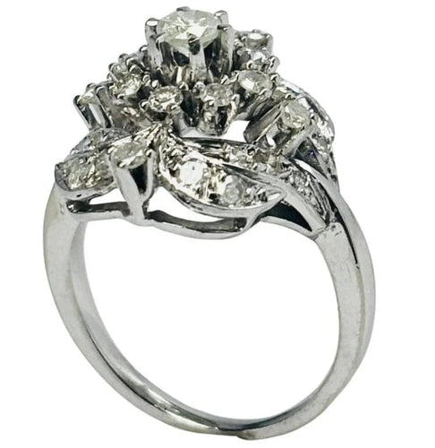 Bague 53 Bague cluster rétro années 1940 en or blanc 18 carats et diamants 58 Facettes E12