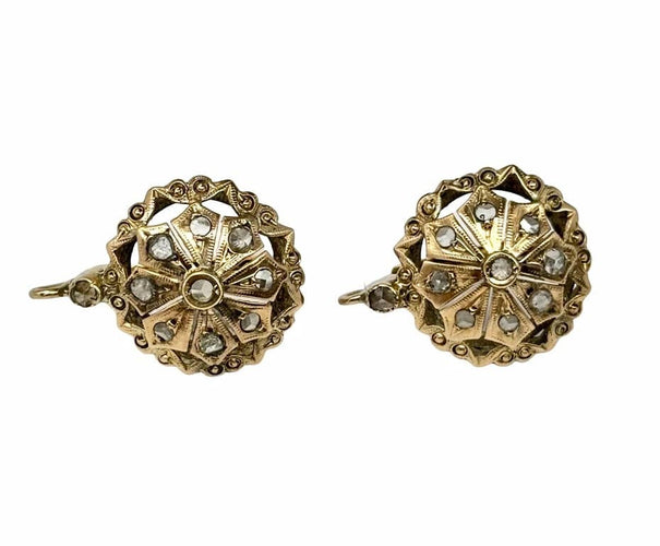 Boucles d'oreilles Boucles d’oreilles anciennes en or 18 carats avec diamants taille rose 58 Facettes E29