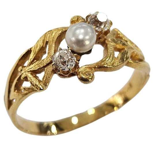 Bague 60 Bague Art nouveau en or jaune 18 carats, diamants taille ancienne et perle 58 Facettes A834