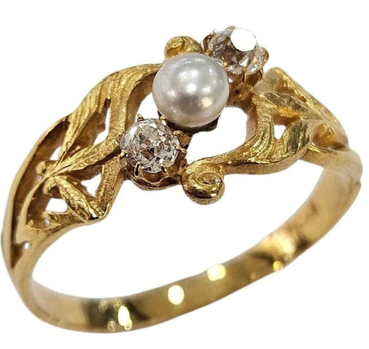 Bague 60 Bague Art nouveau en or jaune 18 carats, diamants taille ancienne et perle 58 Facettes A834