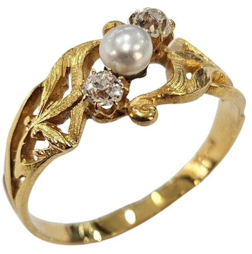 Bague 60 Bague Art nouveau en or jaune 18 carats, diamants taille ancienne et perle 58 Facettes A834