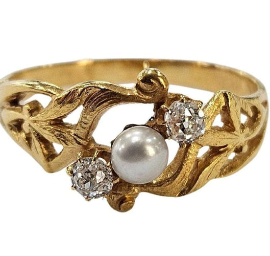 Bague 60 Bague Art nouveau en or jaune 18 carats, diamants taille ancienne et perle 58 Facettes A834