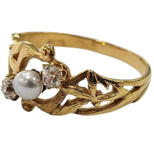 Bague 60 Bague Art nouveau en or jaune 18 carats, diamants taille ancienne et perle 58 Facettes A834