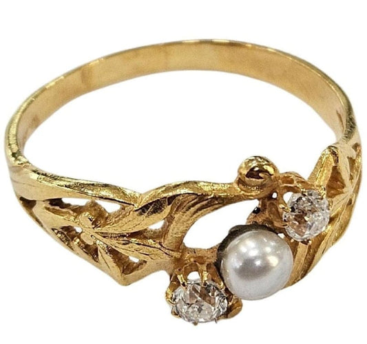 Bague 60 Bague Art nouveau en or jaune 18 carats, diamants taille ancienne et perle 58 Facettes A834