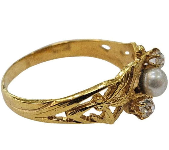 Bague 60 Bague Art nouveau en or jaune 18 carats, diamants taille ancienne et perle 58 Facettes A834