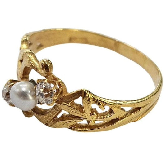 Bague 60 Bague Art nouveau en or jaune 18 carats, diamants taille ancienne et perle 58 Facettes A834
