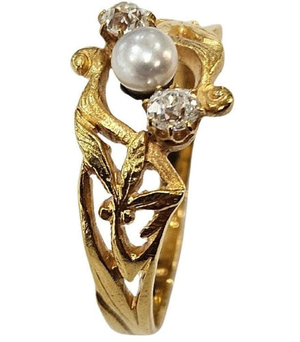 Bague 60 Bague Art nouveau en or jaune 18 carats, diamants taille ancienne et perle 58 Facettes A834