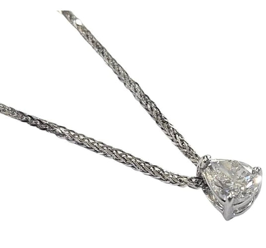Collier Pendentif et collier - Diamant poire 0,75 ct en or blanc 18 carats 58 Facettes Q387B