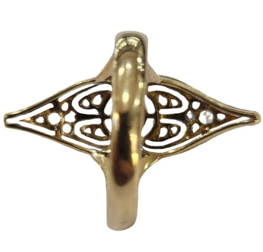 Bague 51 Bague navette Art déco en or jaune et platine, diamants 58 Facettes E43