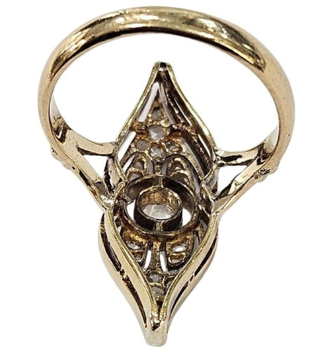 Bague 51 Bague navette Art déco en or jaune et platine, diamants 58 Facettes E43