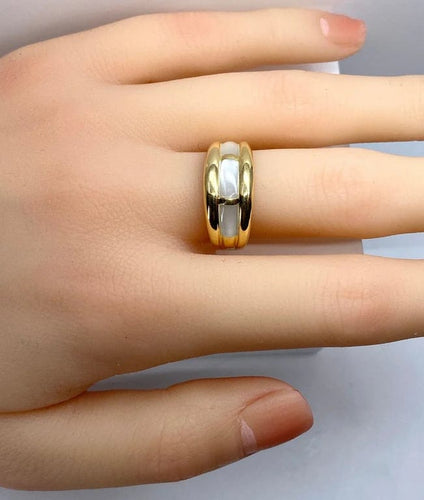 Bague 56 Bague jonc en or jaune 18 carats et nacres blanches 58 Facettes AB669