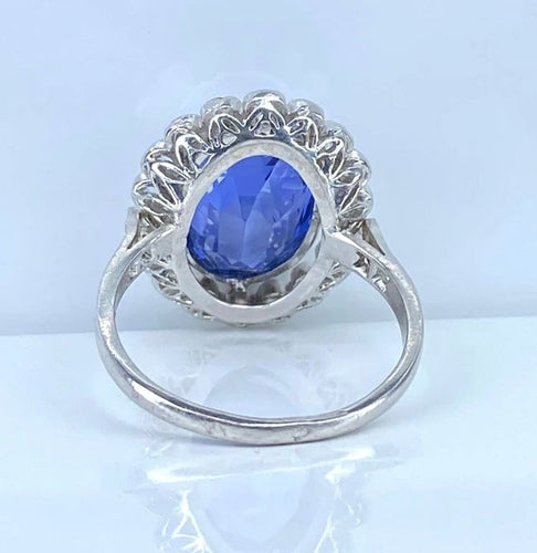 Bague 54 Bague en platine - Saphir de Ceylan non chauffé 6,53 ct et diamants 58 Facettes AB673