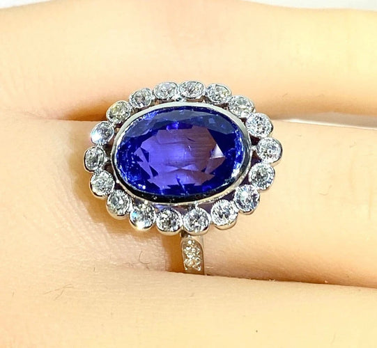 Bague 54 Bague en platine - Saphir de Ceylan non chauffé 6,53 ct et diamants 58 Facettes AB673