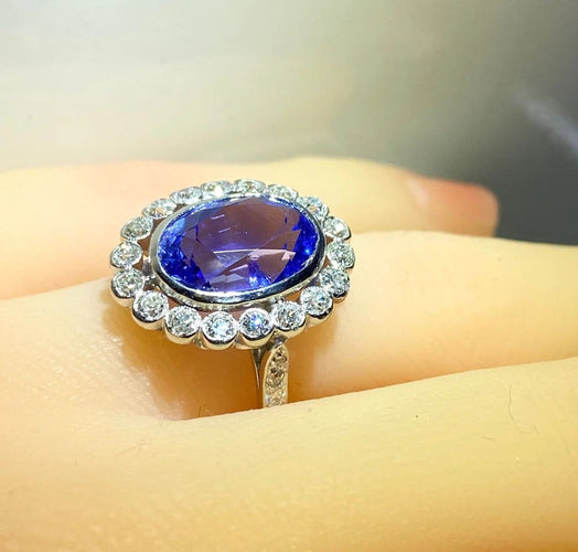 Bague 54 Bague en platine - Saphir de Ceylan non chauffé 6,53 ct et diamants 58 Facettes AB673