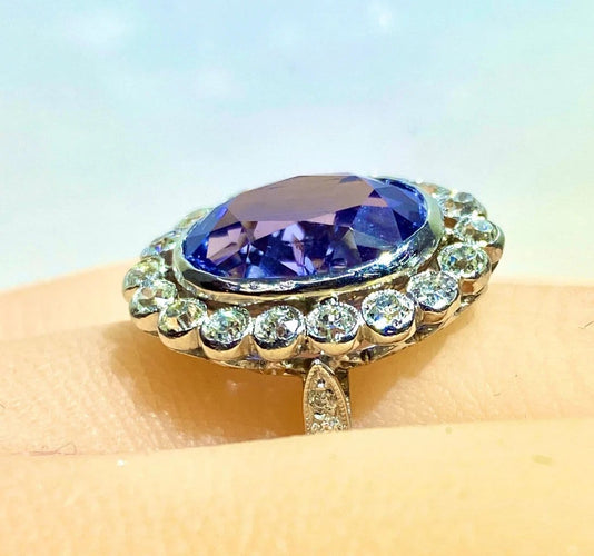 Bague 54 Bague en platine - Saphir de Ceylan non chauffé 6,53 ct et diamants 58 Facettes AB673
