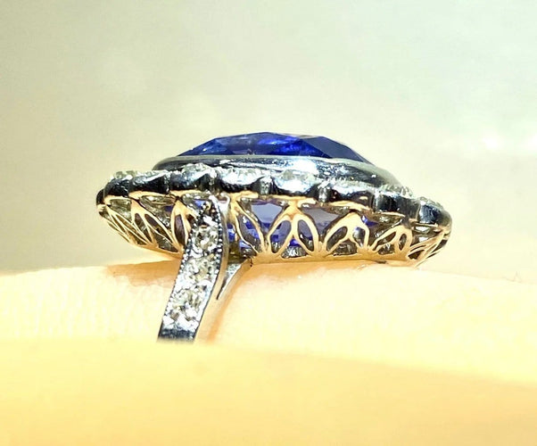 Bague 54 Bague en platine - Saphir de Ceylan non chauffé 6,53 ct et diamants 58 Facettes AB673