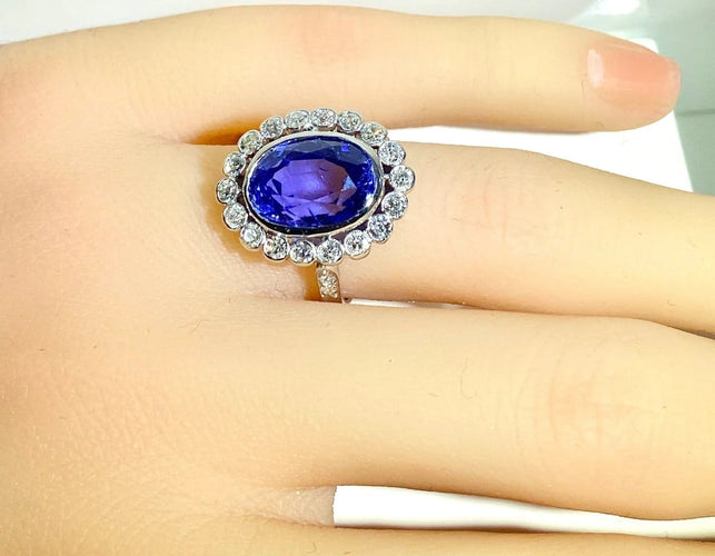 Bague 54 Bague en platine - Saphir de Ceylan non chauffé 6,53 ct et diamants 58 Facettes AB673