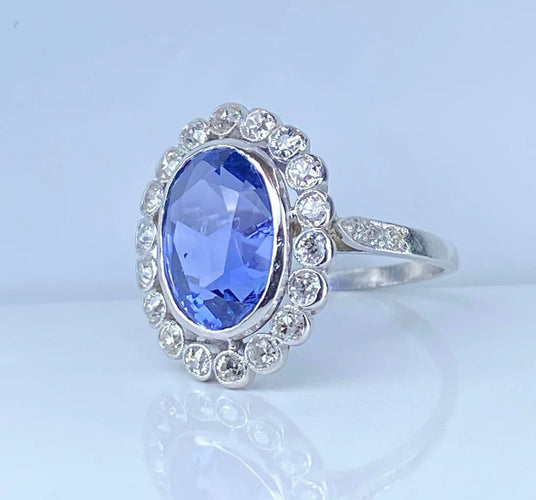 Bague 54 Bague en platine - Saphir de Ceylan non chauffé 6,53 ct et diamants 58 Facettes AB673