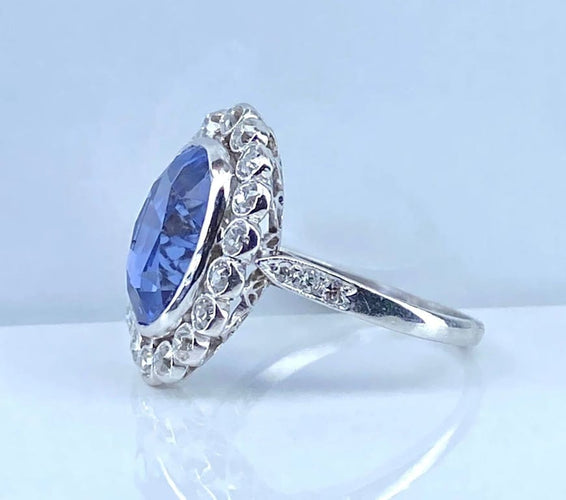 Bague 54 Bague en platine - Saphir de Ceylan non chauffé 6,53 ct et diamants 58 Facettes AB673