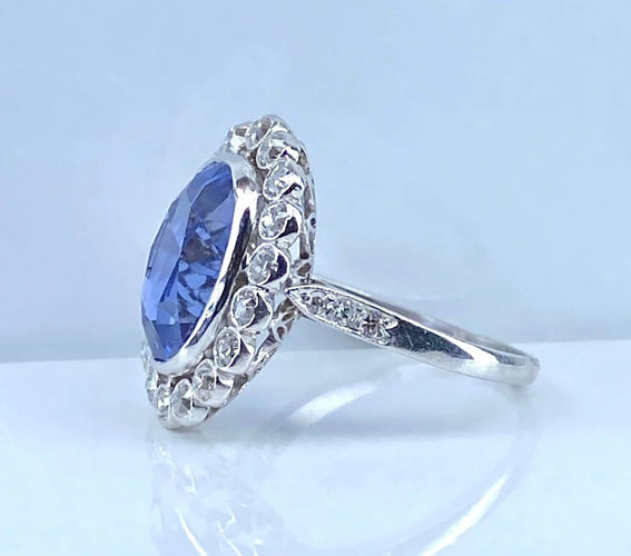 Bague 54 Bague en platine - Saphir de Ceylan non chauffé 6,53 ct et diamants 58 Facettes AB673