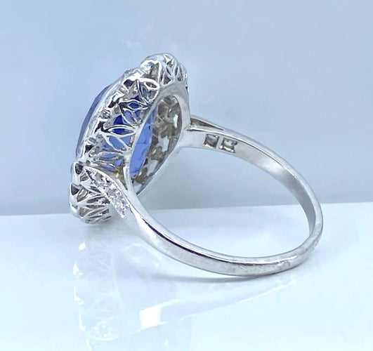 Bague 54 Bague en platine - Saphir de Ceylan non chauffé 6,53 ct et diamants 58 Facettes AB673