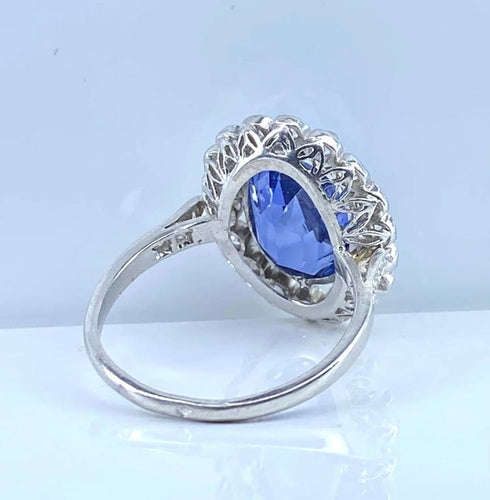 Bague 54 Bague en platine - Saphir de Ceylan non chauffé 6,53 ct et diamants 58 Facettes AB673
