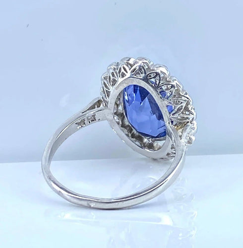 Bague 54 Bague en platine - Saphir de Ceylan non chauffé 6,53 ct et diamants 58 Facettes AB673