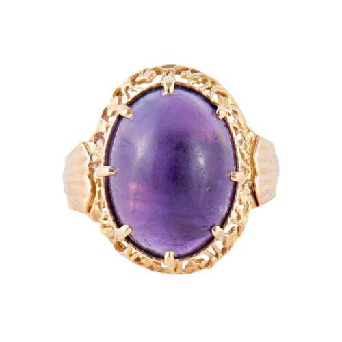 Bague 56 Bague cabochon en or jaune 18K et améthyste 58 Facettes AB592