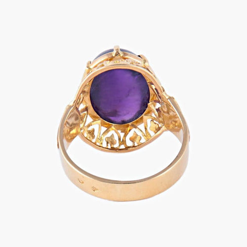 Bague 56 Bague cabochon en or jaune 18K et améthyste 58 Facettes AB592