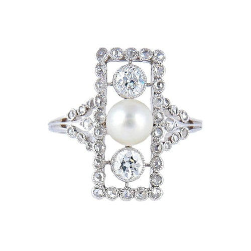 Bague 53 Bague en platine à perle fine et diamants 58 Facettes AB2